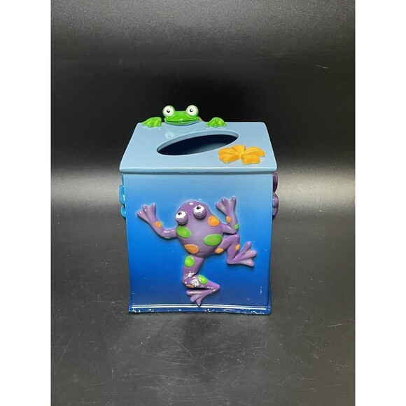 Jennifer Clark Tropical Frogs Tissue Box Holder Colorful 3D Bath Assesories - Picture 3 of 6